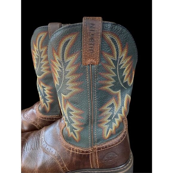 Justin Stampede Boots Work Mens 9.5 Brown Black WK4665 Leather Western Cowboy - Picture 11 of 16
